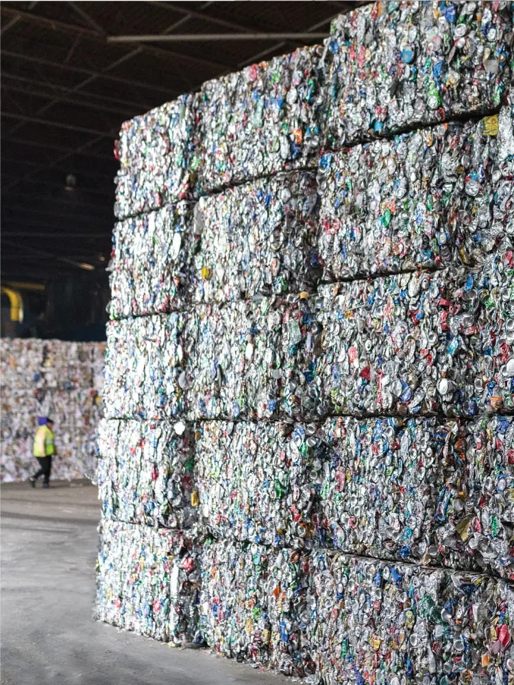 Stacked recycling bales in the BS3 facility warehouse