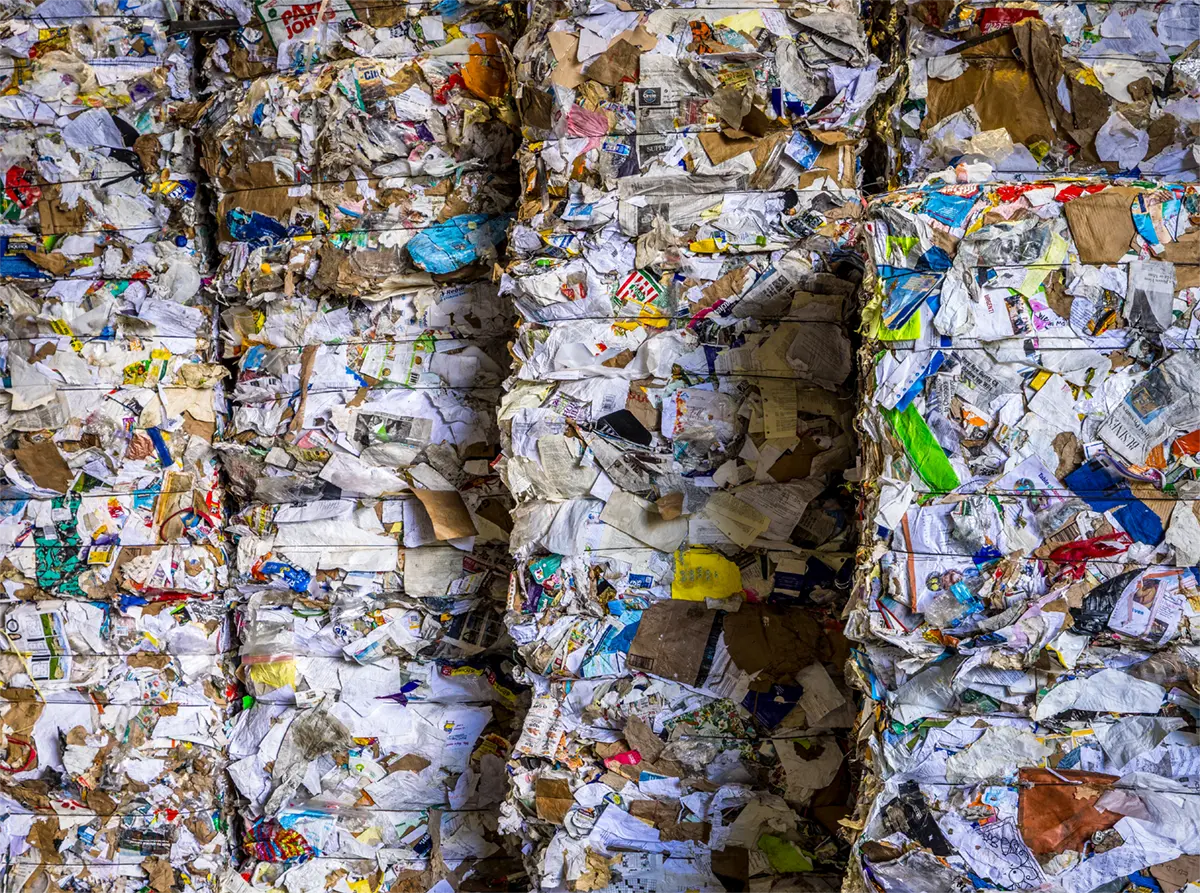 Baled paper and fiber materials at the BRR processing facility