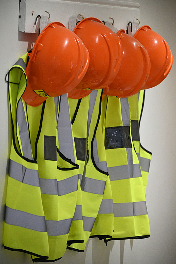 Safety equipment - hard hats and high-visibility vests
